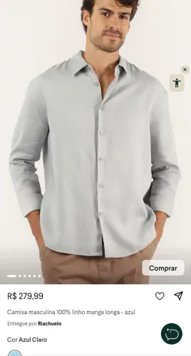 Camisa masculina 100% linho manga longa da marca Riachuelo