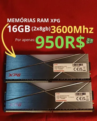 Memórias ram XPG DDR4 3600mhz, 16GB(2x8GB), RGB, AX4U36008G18I-ST50