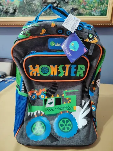 Mochila Com Rodinha Média Monster Truck Puket Cinza Escuro