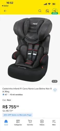 Cadeirinha de carro Infantil 9kg a 36kg