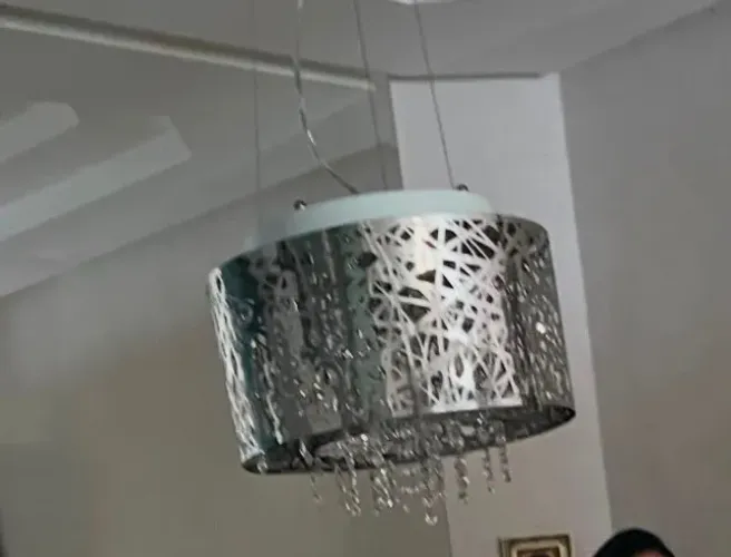 Lustre Pendente Inox com Cristais - Cúpula Cilíndrica Vazada