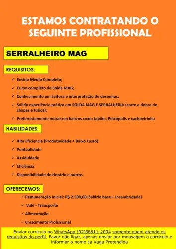 Contrata-se Serralheiro MAG