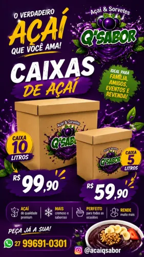 Açaí Caixa de 10 litros e 5 Litros