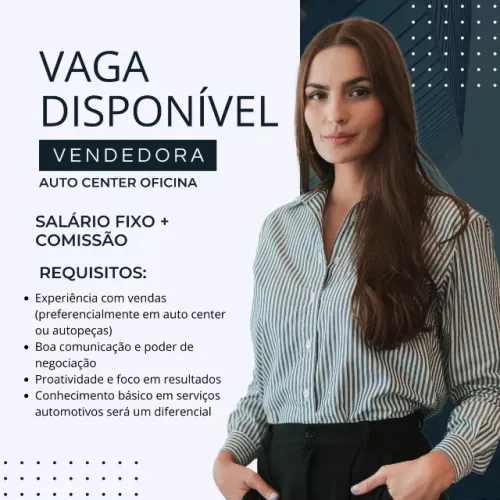 Vaga de emprego vendedora auto center oficina mecânica