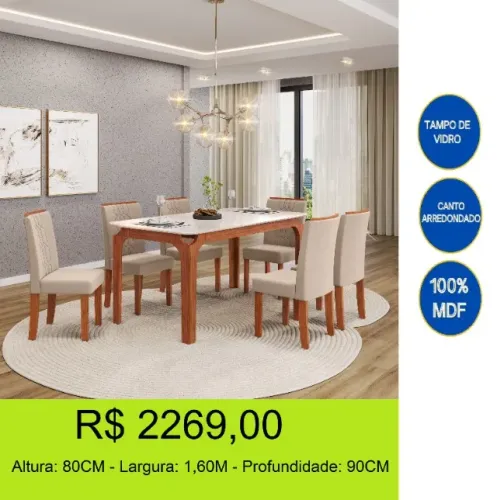 Mesa de jantar com 6 cadeiras