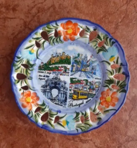 Souvenir de Portugal 14cm prato decorativo de parede em porcelana com pintura manual