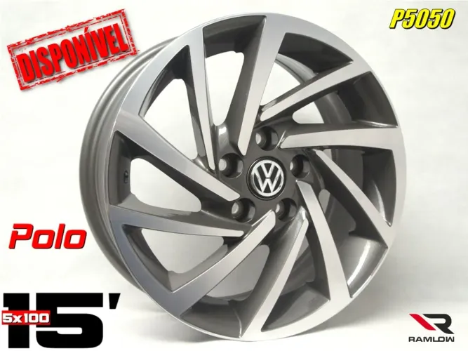 Roda aro 15 Volkswagen Polo grafite com diamantado 5x100 jogo