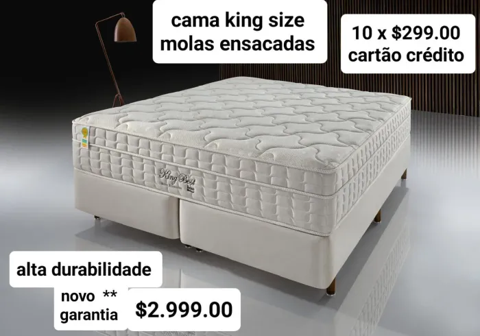 Cama King Size Nova em 10 X $299.00 cartão de crédito