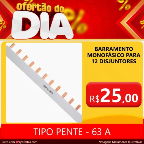 BARRAMENTO MONOFÁSICO PARA 12 DISJUNTORES TIPO PENTE - 63A