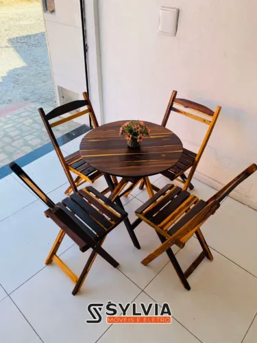Conjunto dobrável invernizada tampo redondo 