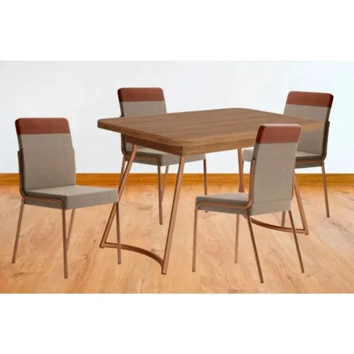 Mesa Com 4 Cadeiras Carraro Évora Retangular 130x80 Cadeira Duo Rosê Cobre<br>