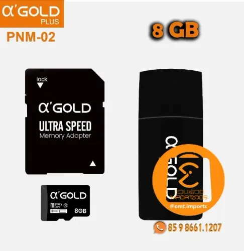 Cartao de Memoria Classe 10 8GB Com 2 Adaptadores Sd A'Gold PNM-02