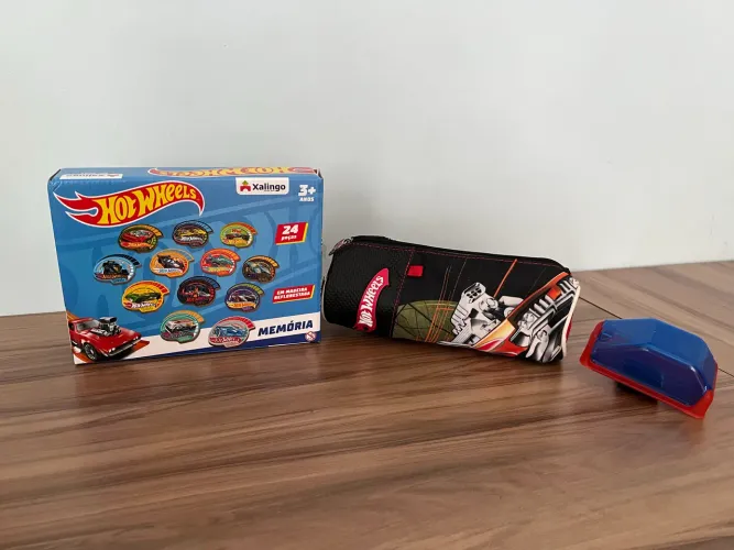 Brinquedo jogo da memória Hot wheels + bolsa lápis hot wheels sestini