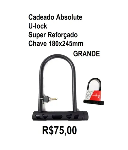 Cadeado Biciclerta U-lock Super Reforçado  180x245mm Absolute