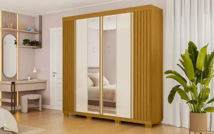 Guarda-Roupa Casal 230,10cm 6 Portas Ripado Na Madeira 6 Gavetas 100% MDF