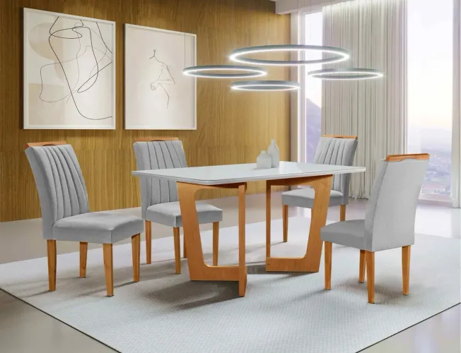 Mesa de Jantar 120x90 com 4 Cadeiras Marselha s531