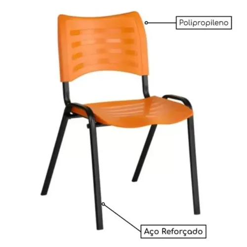 Cadeira Fixa 4 Pés Plástica Polipropileno Cor Laranja Durável Resistente Modelo 31235