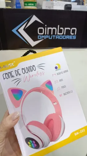 Fone de ouvido Led Gatinho Orelhas Bluetooth BM-222 -Loja COimbra Computadores Entregamos
