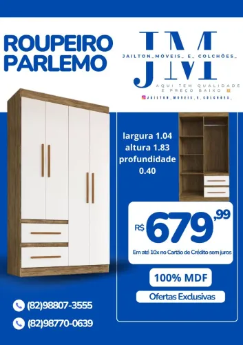 PROMOÇÃO GUARDA ROUPA SOLTEIRO 100% MDF 679.99