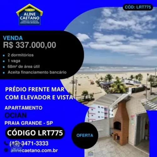 NEGÓCIO BOM AQUI! 2 DORMS EM PRÉDIO FRENTE MAR COM ELEVADOR E VISTA PARA O MAR