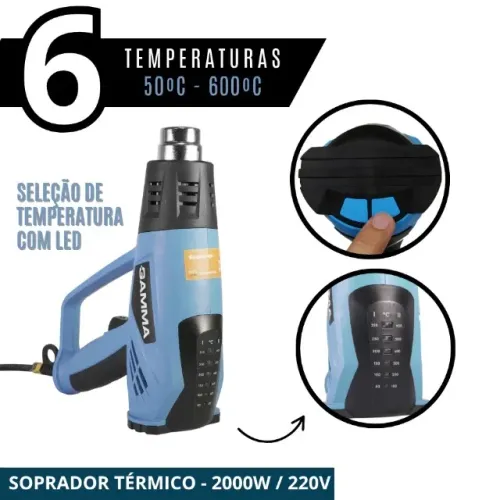 Soprador Térmico Gamma 2000W com 6 Níveis de Temperatura com Display LED Profissional 220V