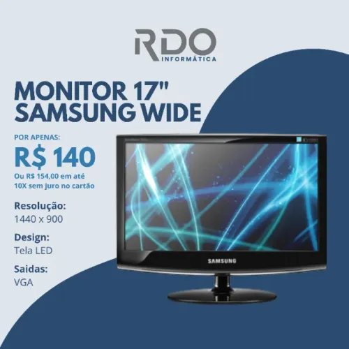 Monitor 17" Samsung Wide | 1440x900, VGA | Ótimo Custo Benefício