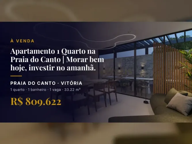 Incrível Apartamento 1 Quarto na Praia do Canto | Lazer Completo