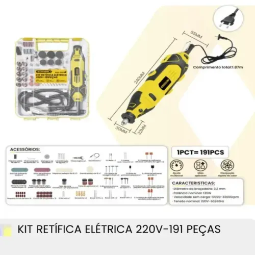 Lacrado Kit Retífica Elétrica 220V 191 peças BOM VINK BOM-9606