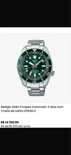 Relógio Seiko Prospex Automatic 3 dias com Cristal de Safira