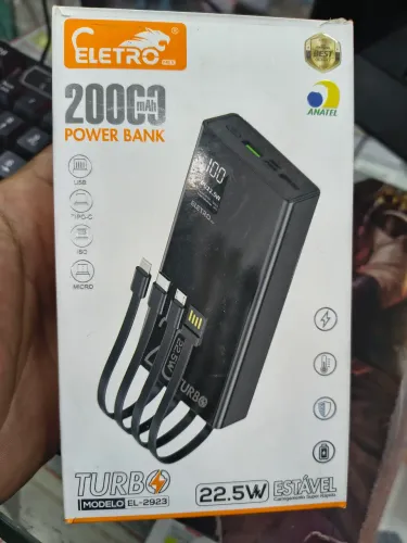Power Bank 20.000mAh Eletro Mex Com Cabos Embutidos Turbo Rápido EL-2923