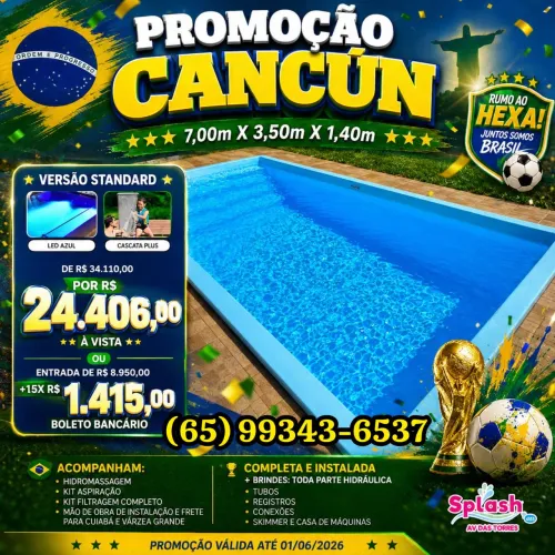 Piscina Cancún 7,00 x 3,50 x 1,40 Completa e Instalada