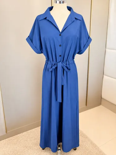 macacão feminino azul com cinto g (Shein)