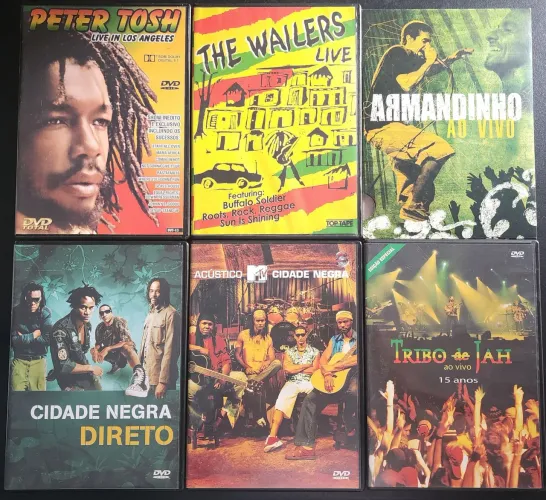 6 DVDs de Reggae - Armandinho, Cidade Negra, Tribo de Jah, The Wailers e Peter Tosh