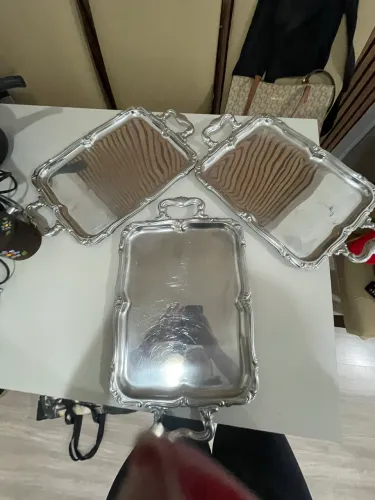 Conjunto bandeja prata servir inox