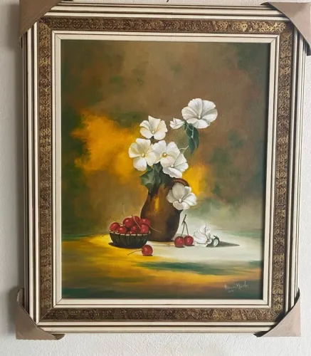 Quadro flores brancas no vaso