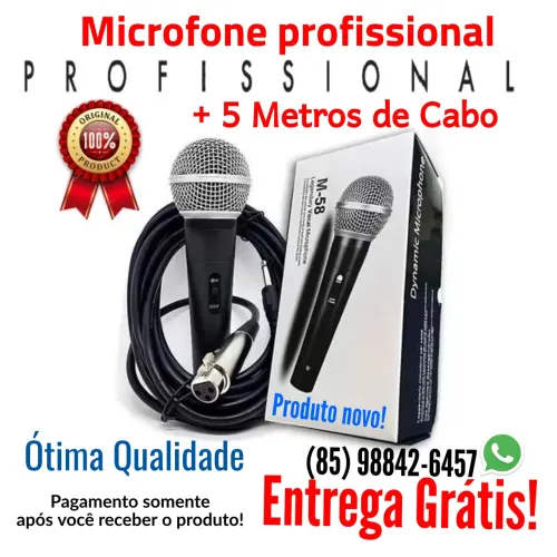 Microfone Profissional com Cabo 5 metros garantia e entrega grátis 