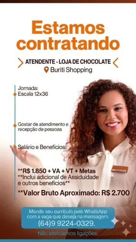 VAGA ATENDIMENTO SHOPPING BURITI 12X36