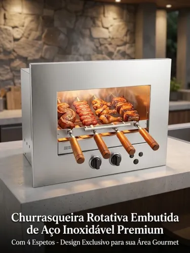 Churrasqueira a Gás de Embutir Arke 4 Espetos - Sem Uso / Nova!