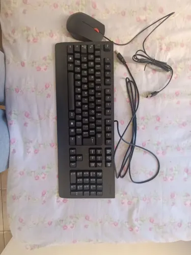 Kit Teclado e Mouse Lenovo Original Com Fio - Ergonômico Preto (Estado de Novo)