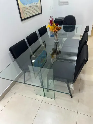 Mesa retangular vidro cristal 8 lugares