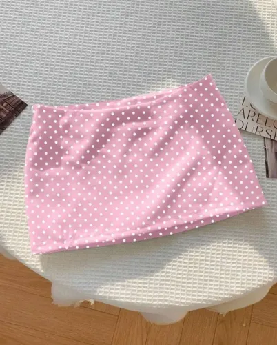 Saia curta poá rosa