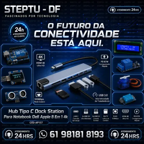 Hub Tipo C Dock Station Para Notebook Dell Apple 8 Em 1 4k Automação COD-AP157