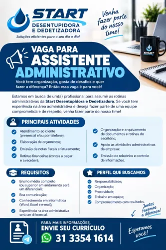 Vaga para auxiliar administrativo