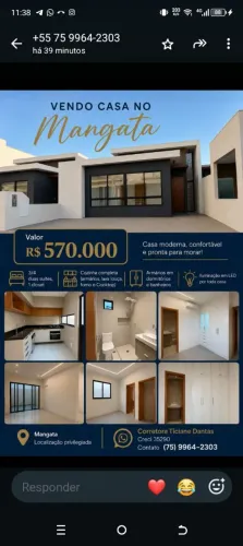Vendo casa de 3/4 sendo uma suíte e closet no Mangata