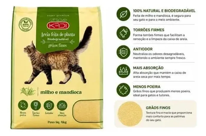 Areia biodegradável para gatos