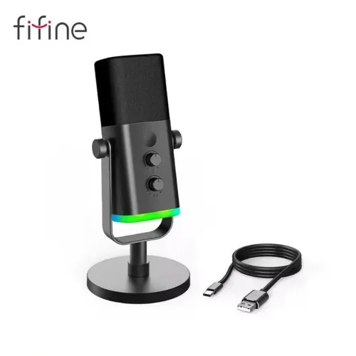 Microfone Gamer Dinâmico Fifine Am8 RGB Usb C XLR Monitor Audio