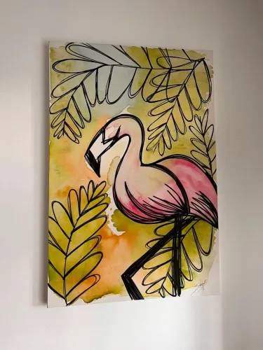 Pintura em tela em aquarela - Tropical - Peça única 90x60