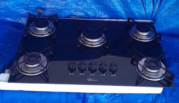 Cooktop Fischer 5 Bocas - Vidro Preto - Muito Conservado