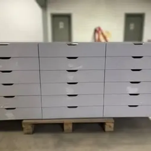 Balcão em MDF cinza com 18 Gavetas - SEM ENTREGA