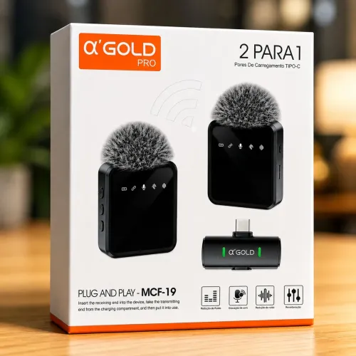 Microfone de lapela duplo com entrada Tipo C / OFERTA IMPERDÍVEL